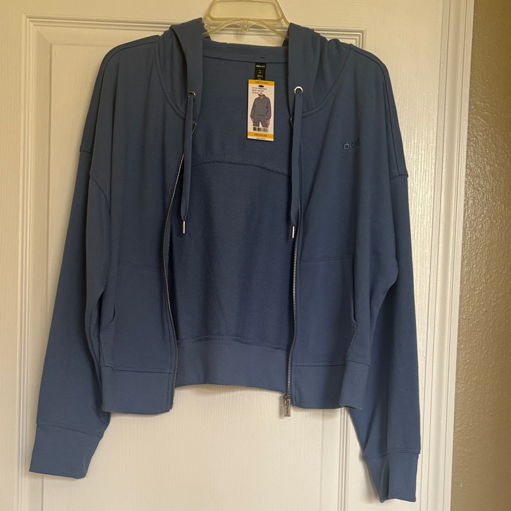 NWT DKNY‎ Slate Blue Casual Hoodie with side pockets, size medium